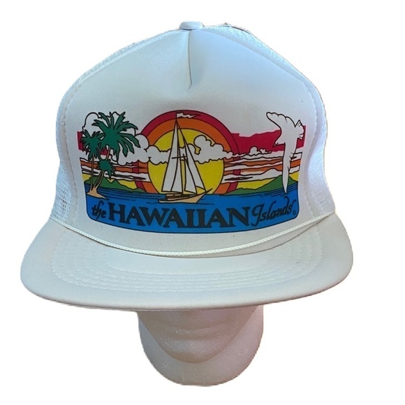 Vintage Hawaiian Islands Hawaii Rope Bright Colorful Rainbow Mesh Snap Back Hat